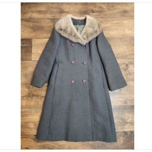 Vtg Stevens Forstmann Fur Collar Double-Breasted Coat